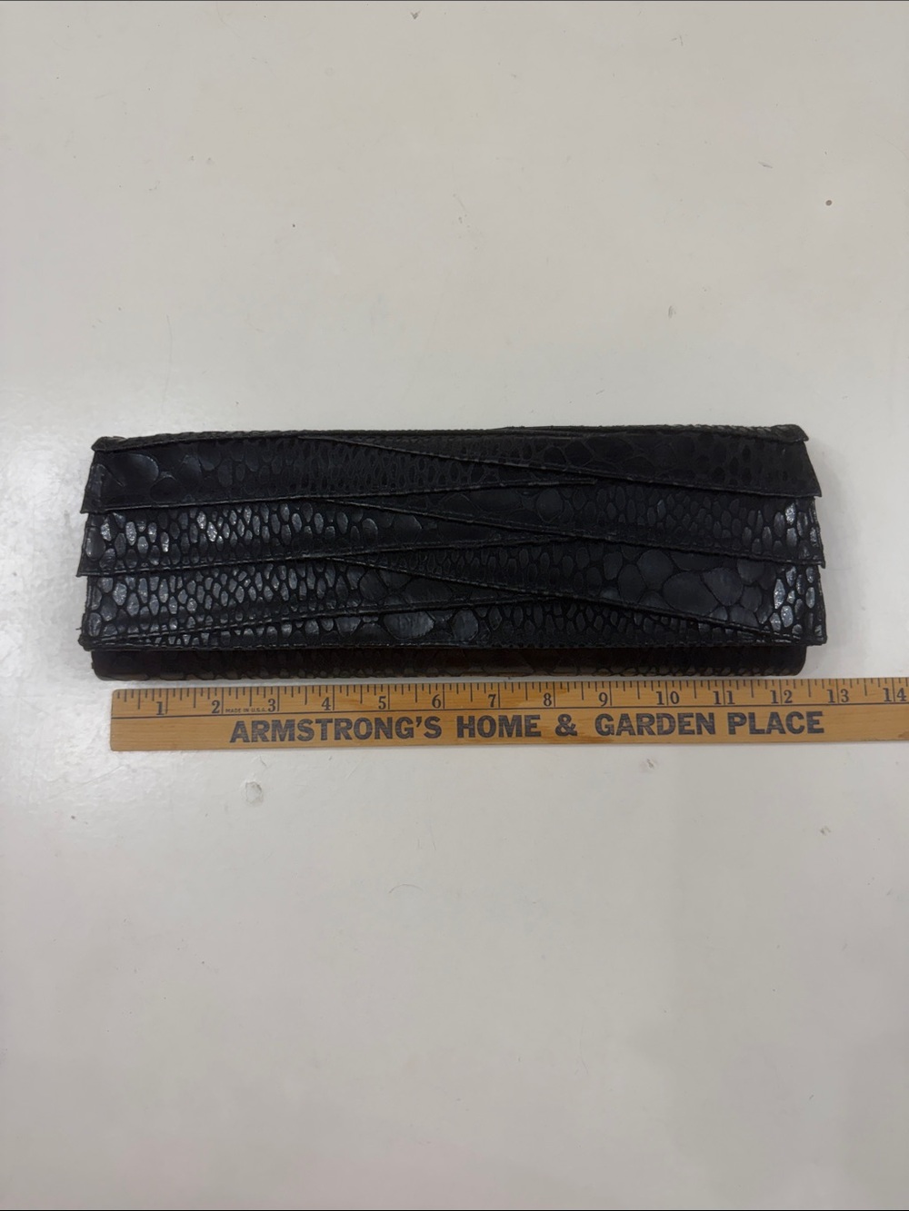Black Textured Leather Clutch Wallet